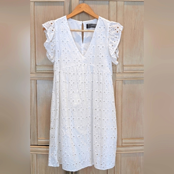 CODE X MODE-White Eyelet Babydoll Cotton Dress-Sz S - Picture 3 of 9